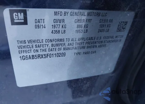 2015 Cadillac Ats Luxury из США, поврежденный, VIN 1G6AB5RX5F0110209